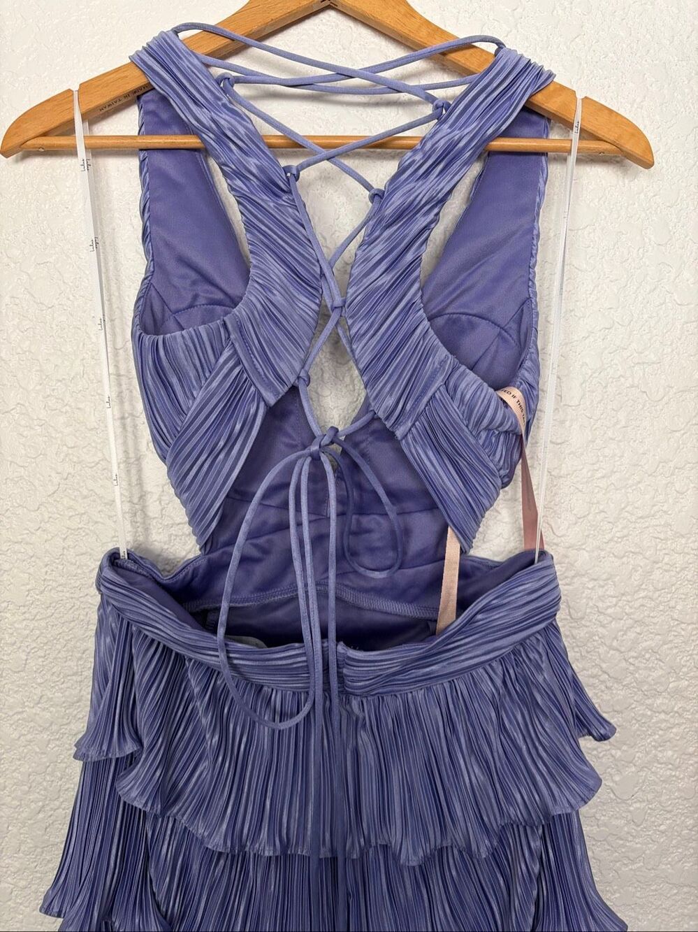 Lulus Beauty Icon Lavender Satin Pleated Tiered Lace-Up Maxi Dress Size M - Picture 8 of 12